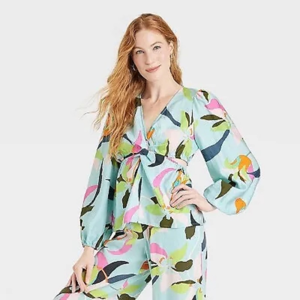 A New Day Puff Long Sleeve V-Neck Twist Top